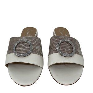 Joan Oloff Sandals Flats White Leather Silver Buckle Size 6.5